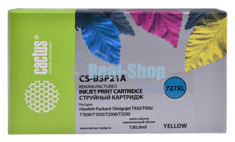 Картридж струйный Cactus CS-B3P21A №727 желтый (130 мл) для HP DJ T920/T1500/T2530