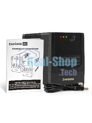 Источник бесперебойного питания ExeGate Power NB-1000.LED.AVR.2SH.USB (1000VA/650W, LED, AVR, 2*Schuko, USB, батарея 12V 9Ah, черный)