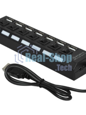 USB-концентратор Gembird UHB-U2P7-02, USB 2.0, USB 7 портов, USB/Адаптер: 5 В / 2 A