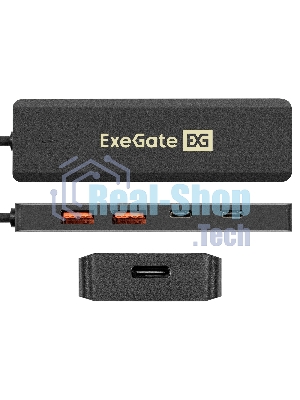 USB-концентратор 4-в-1 ExeGate DUB-2C2P/10G (кабель-адаптер USB 3.2 Gen2 Type C --> 2xUSB3.2 Gen2 Type-A (10G)/2xUSB3.2 Gen2 Type-C (10G), SuperSpeed+ USB 10Gbps, Plug&Play, черный)