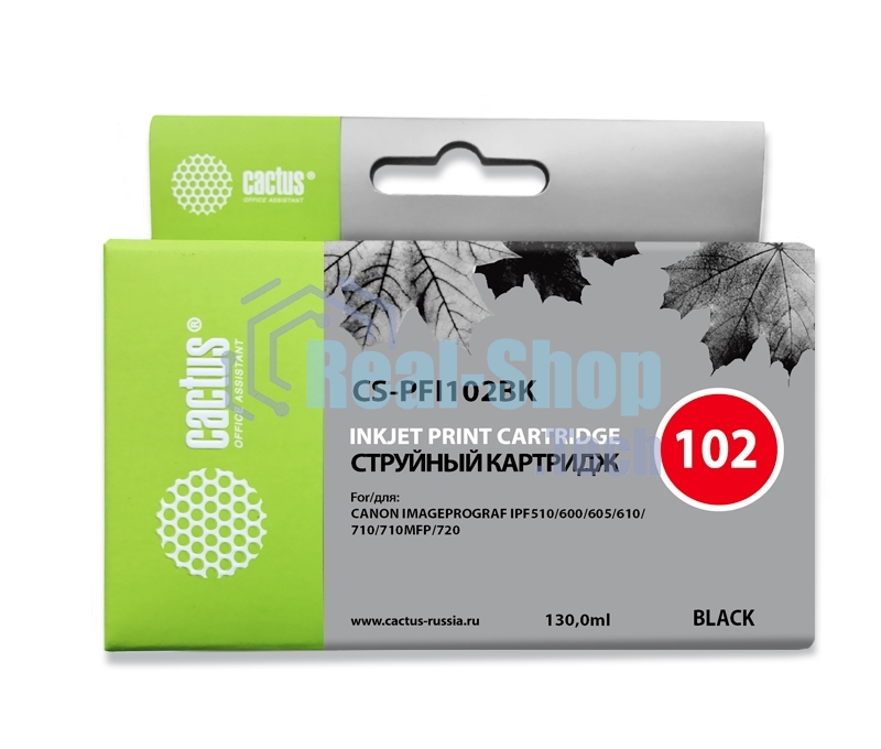 Картридж струйный Cactus CS-PFI102BK черный (130мл) для Canon iPF500/iPF600/iPF700/MFP M40/iPF765/LP17/LP24