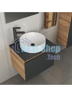 Комплект для ванной, 4 предмета (тумба Bau 60, графит + раковина BAU Dream D41 + смеситель Hotel Black, выпуск клик-клак, черный)