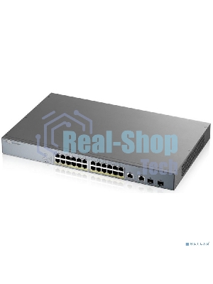 Коммутатор Zyxel GS1350-26HP, 24xGE PoE+, 2xCombo (SFP/RJ-45), бюджет PoE 375 Вт, дальность передачи питания до 250 м, автоперезагрузка PoE-портов, повышенная защита от перенапряжений и электростатических разряд