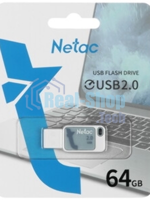 Флешка USB Netac UA31 NT03UA31N-064G-20BL), 64Gb, USB 2.0, R/W 110/45, синий/белый