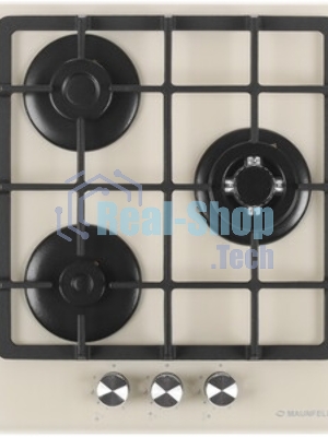 Газовая варочная панель Maunfeld EGHG.43.33CBG/G газ, ширина 45 см, 3 конфорки, WOK, чугунные решетки, газ-контроль, электроподжиг, бежевый