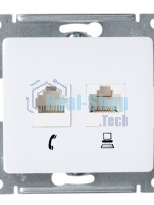 Systeme Electric Glossa Бел Розетка 2-я RJ11+RJ45, кат.5E