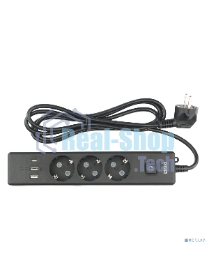 Бытовой удлинитель PowerCube, 3 р с/з вык.,3USB, 3500 Вт, 16А, 1.9 м, 3x1,0 черный PC-6B-2M