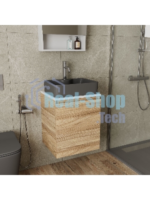 Тумба Bau Dream Blackwood 50 с дверцей, раковина BAU Cerama 48х37 темно-серая матовая, смеситель Hotel Dream, нерж. сталь
