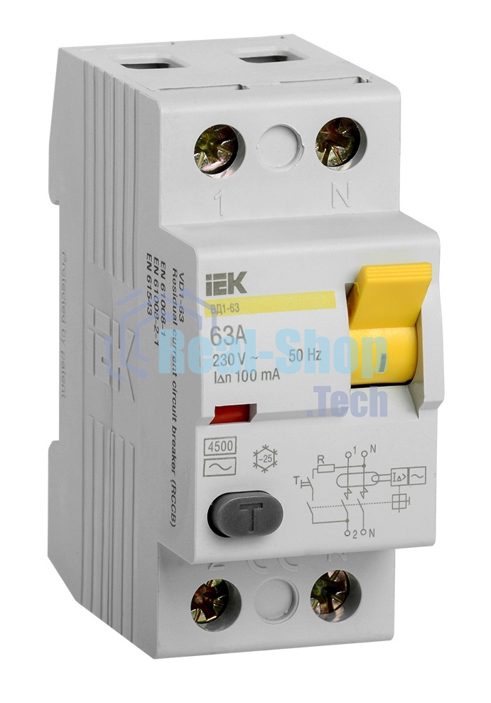 Выключатель дифференциального тока (УЗО) IEK MDV10-2-063-100 ВД1-63 2Р 63А 100мА IEK