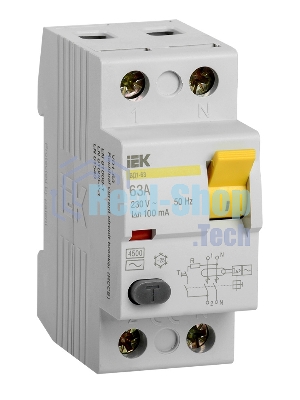 Выключатель дифференциального тока (УЗО) IEK MDV10-2-063-100 ВД1-63 2Р 63А 100мА IEK