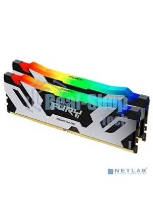 Оперативная память Kingston Fury Renegade, DDR5, 32GB (2x16GB), 6400MHz, CL32, DIMM, с радиатором, RGB, серебристый/черный