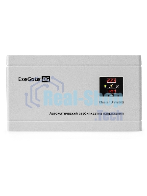Стабилизатор напряжения ExeGate Master AV-5000 (5000ВА, 140-260В, цифр. индикация вход/вых. напряжения, 220В±8%, КПД 98%, 5 уровней защиты, задержка, метал.корпус, клем.колодка, RTL)