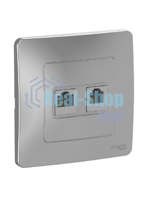 Розетка компьютерная двойная RJ45+RJ45, кат.5E, механизм, алюминий
