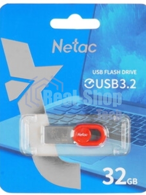 Флешка USB Netac UM2 (NT03UM2N-032G-32RE), 32Gb, USB 3.0, R/W 130/50, серебристый/красный