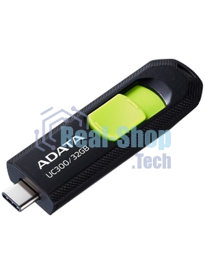 Флешка USB ADATA UC300 (ACHO-UC300-32G-RBK/GN), 32Gb, Type-C USB 3.2, R/W 100/30, черный/зеленый