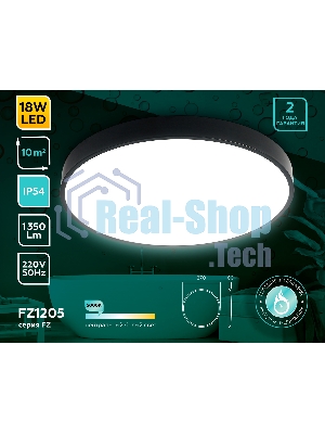 Потолочный светодиодный светильник Ambrella light FZ1204 BK черный IP54 11W 5000K D210*60 (без ПДУ)