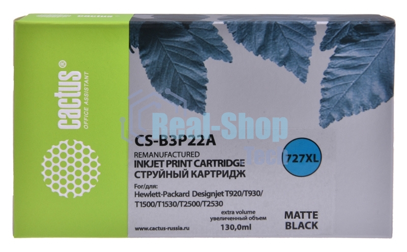 Картридж струйный Cactus CS-B3P22A №727 черный матовый (130 мл) для HP DJ T920/T1500/T2530