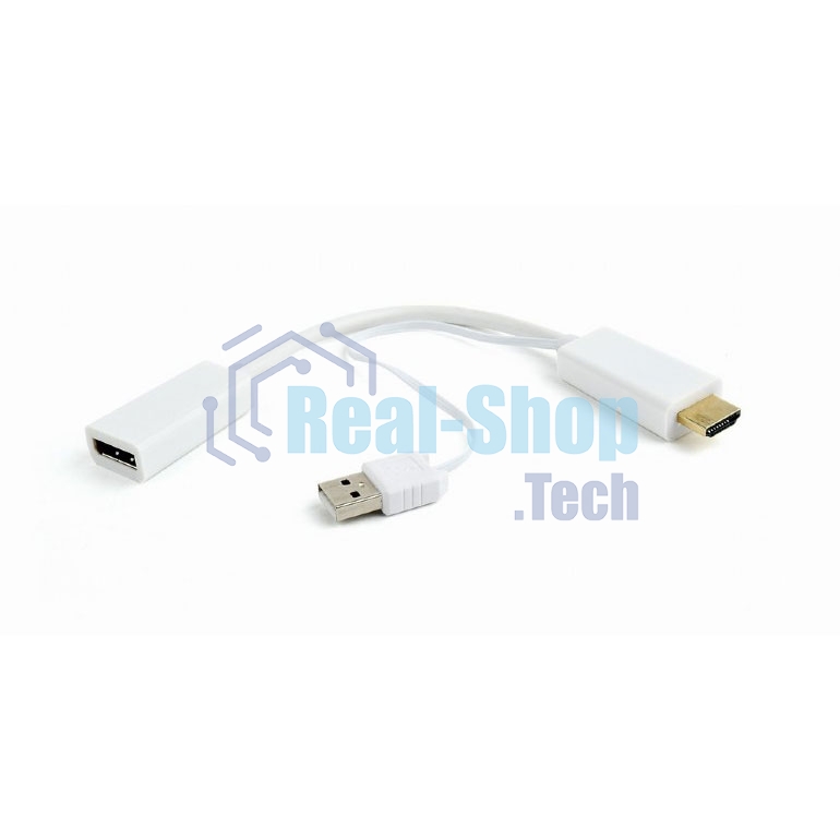 Конвертер HDMI->DisplayPort, Cablexpert DSC-HDMI-DP-W, HD19M+USBxHD20F, белый