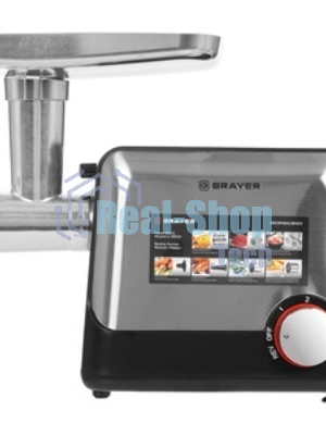 Мясорубка электрическая BRAYER BR1613 черный, 1800 Вт, 2.0 кг/мин, реверс, защита от перегрузки, насадки - 8