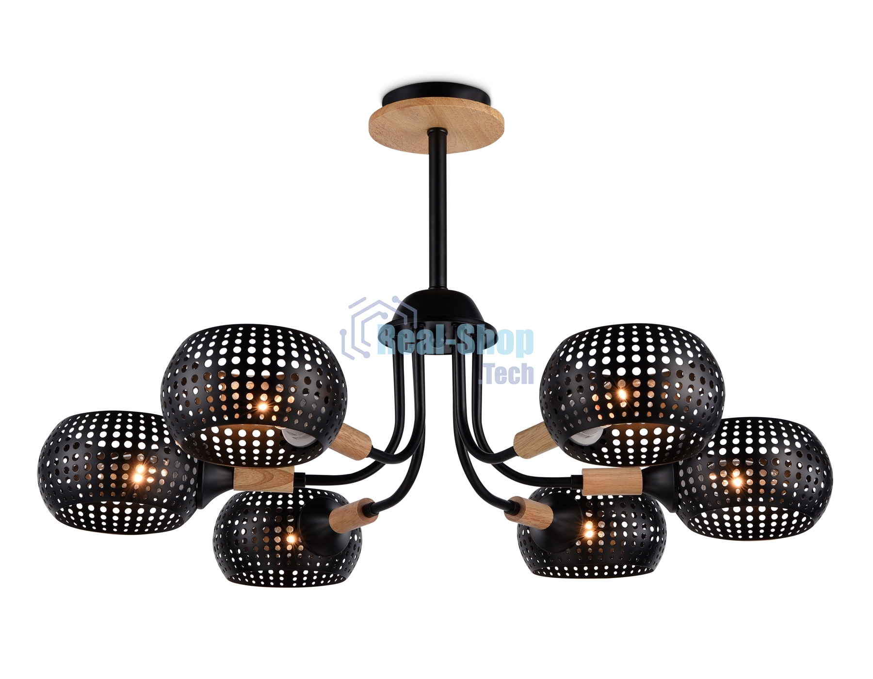 Светильник Ambrella light TR80167/6 BK/LWD черный/светлое дерево E14/6 max 40W D690*370