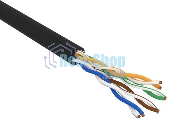 Кабель витая пара Rexant U/UTP, cat.5e, PE, 4PR, 24AWG, OUTDOOR, SOLID, черный, 305м