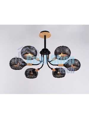 Светильник Ambrella light TR80167/6 BK/LWD черный/светлое дерево E14/6 max 40W D690*370