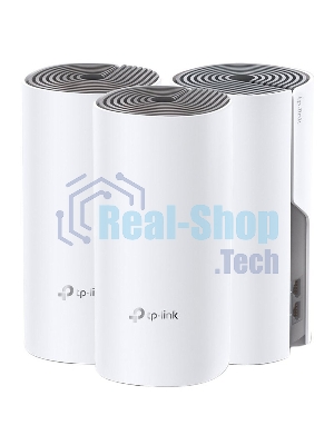 Домашняя Mesh Wi-Fi система TP-Link Deco E4 (3-Pack), 1167 Мбит/с (5 ГГц: до 867 Мбит/с + 2,4 ГГц: до 300 Мбит/с), 2 порта 100 Мбит/с, 2 встроенные антенны на каждом модуле Deco