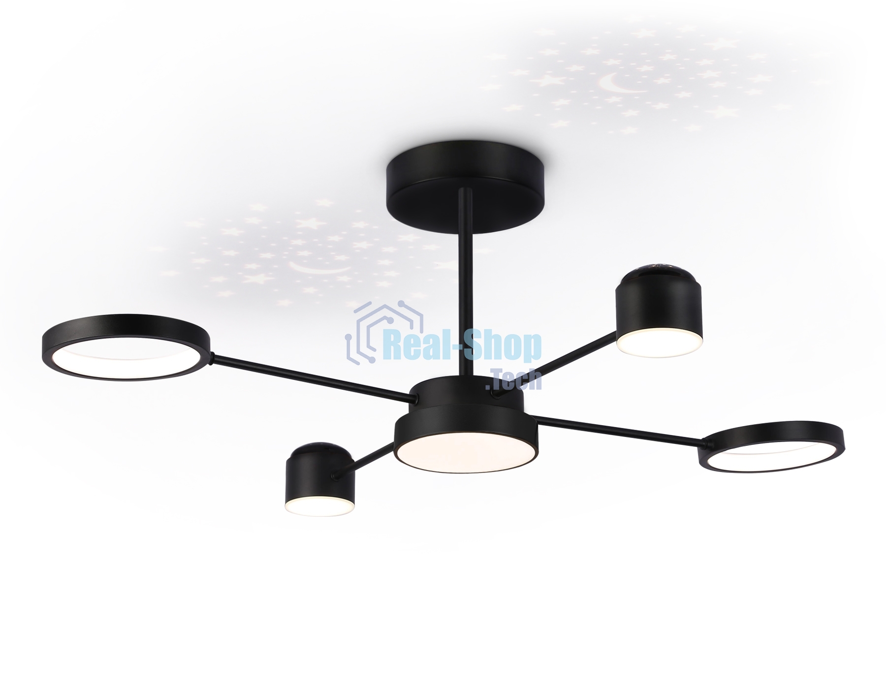 Потолочный светодиодный светильник Ambrella light FL51632/4+1 BK/GD черный/золото 3000K-6400K 48W 910*745*300 (ПДУ ИК)