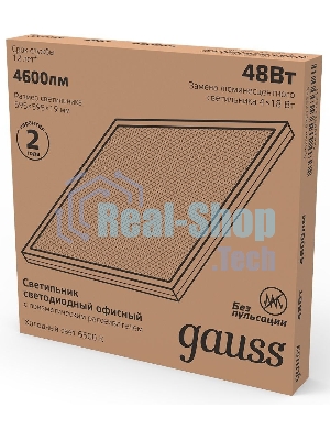 Светильник светодиодный Gauss IP20 595х595х19мм 48W 4250lm 6500K призма LED 1/4