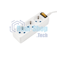 Удлинитель 3 гнезда 3 м, 3х0,75 мм², с/з, с кнопкой PREMIUM белый PROconnect