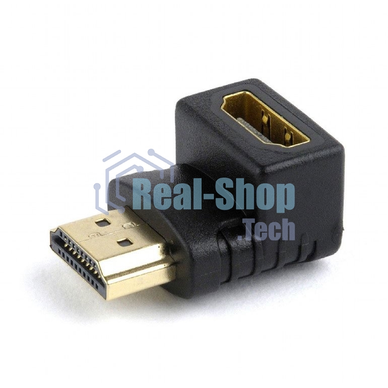 Переходник Cablexpert HDMI-HDMI 19F/19M, угловойсоединитель 90 градусов, золотые разъемы (A-HDMI90-FML)