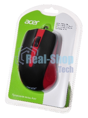 Мышь проводная Acer OMW012 черный/красный, 1200 dpi, USB, кнопки - 3