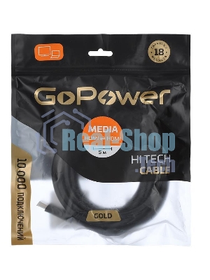 Кабель GoPower HDMI (M)-HDMI (M) 5.0M 00-00027310 черный