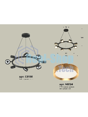 Светильник Ambrella light XB9198152/8 SBK/PYG черный песок/золото желтое полированное GX53 (C9198, N8124)
