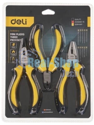 Набор плоскогубцев Deli DL103201-3 (комбинированные плоскогубцы 115мм, удлиненные плоскогубцы 125мм, диагональные бокорезы 110мм, двухкомпонентная ручка)