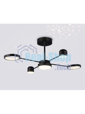 Потолочный светодиодный светильник Ambrella light FL51632/4+1 BK/GD черный/золото 3000K-6400K 48W 910*745*300 (ПДУ ИК)
