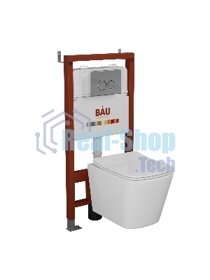 Комплект BAU 6 в 1: инсталляция BAU PRO, унитаз подвесной безободковый Bau Stil 51, сиденье дюропласт микролифт, клавиша BASIC хром