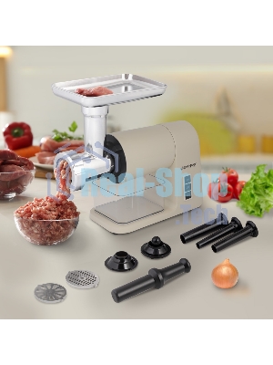 Мясорубка электрическая Endever Sigma-106, мощность 2000 Вт, в комплекте 3 решетки и 3 насадки, бежевый, 2 шт/уп