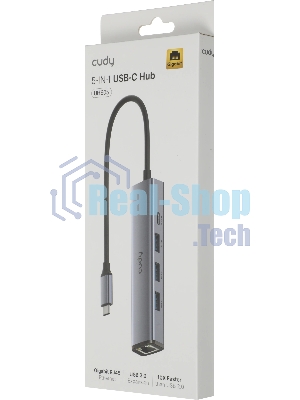 USB-концентратор CUDY UH605, USB Type-C, USB + RJ-45, USB Type-C