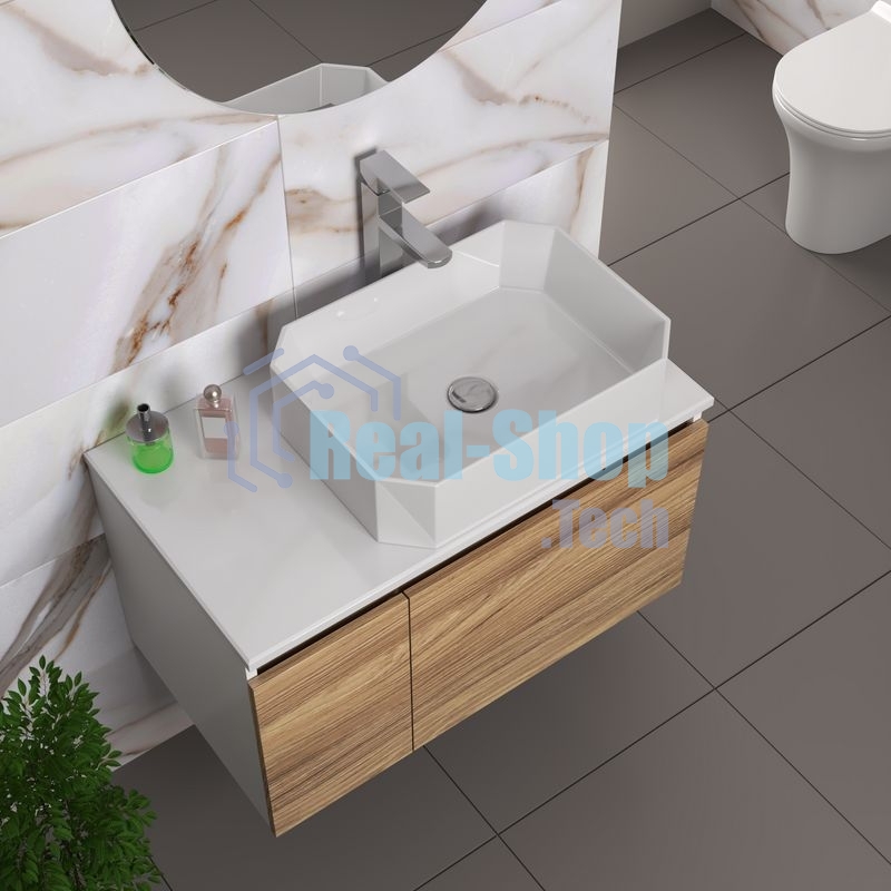 Комплект для ванной, 4 предмета (Тумба подвесная Bau Blackwood 80 + Раковина BAU Hotel 51х37, Смеситель высокий Hotel Still, нерж. сталь, выпуск)