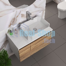 Комплект для ванной, 4 предмета (Тумба подвесная Bau Blackwood 80 + Раковина BAU Hotel 51х37, Смеситель высокий Hotel Still, нерж. сталь, выпуск)