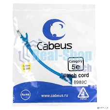 Шнур комм. Cabeus, кат. 5е, неэкр., U/UTP, RJ45/RJ45, LSZH, AWG24, 0.15м, синий