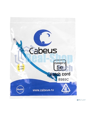 Шнур комм. Cabeus, кат. 5е, неэкр., U/UTP, RJ45/RJ45, LSZH, AWG24, 0.15м, синий