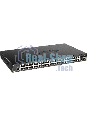 Коммутатор D-Link DGS-1250-52XMP/A1A, L2 Smart Switch with 48 10/100/1000Base-T ports and 4 10Gbase-X SFP+ ports (48 PoE ports 802.3af/802.3at (30 W), PoE Budget 370W).16K Mac address, 802.3x Flow Control, 4K