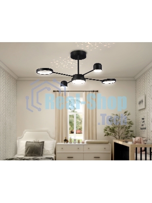 Потолочный светодиодный светильник Ambrella light FL51632/4+1 BK/GD черный/золото 3000K-6400K 48W 910*745*300 (ПДУ ИК)