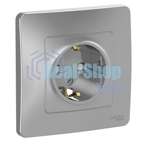 Systeme Electric Blanca внутр Алюминий Розетка с/з со шторками, 16А, 250В