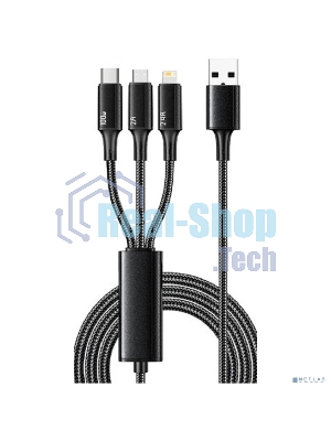 Кабель Rexant USB 3в1 Type-С (6A), Lightning (2,4A), micro USB (3A) 1,2м, в черной оплетке