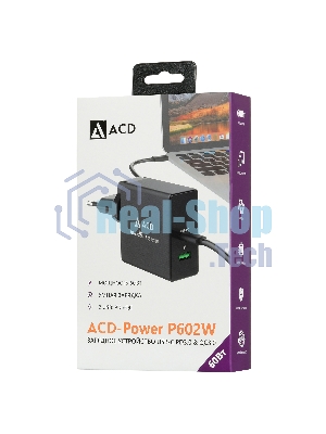 Сетевое зарядное устройство ACD-P602W-V1B 60Вт, 2xUSB 1PD+1QC, 3.6~20В/3А RTL