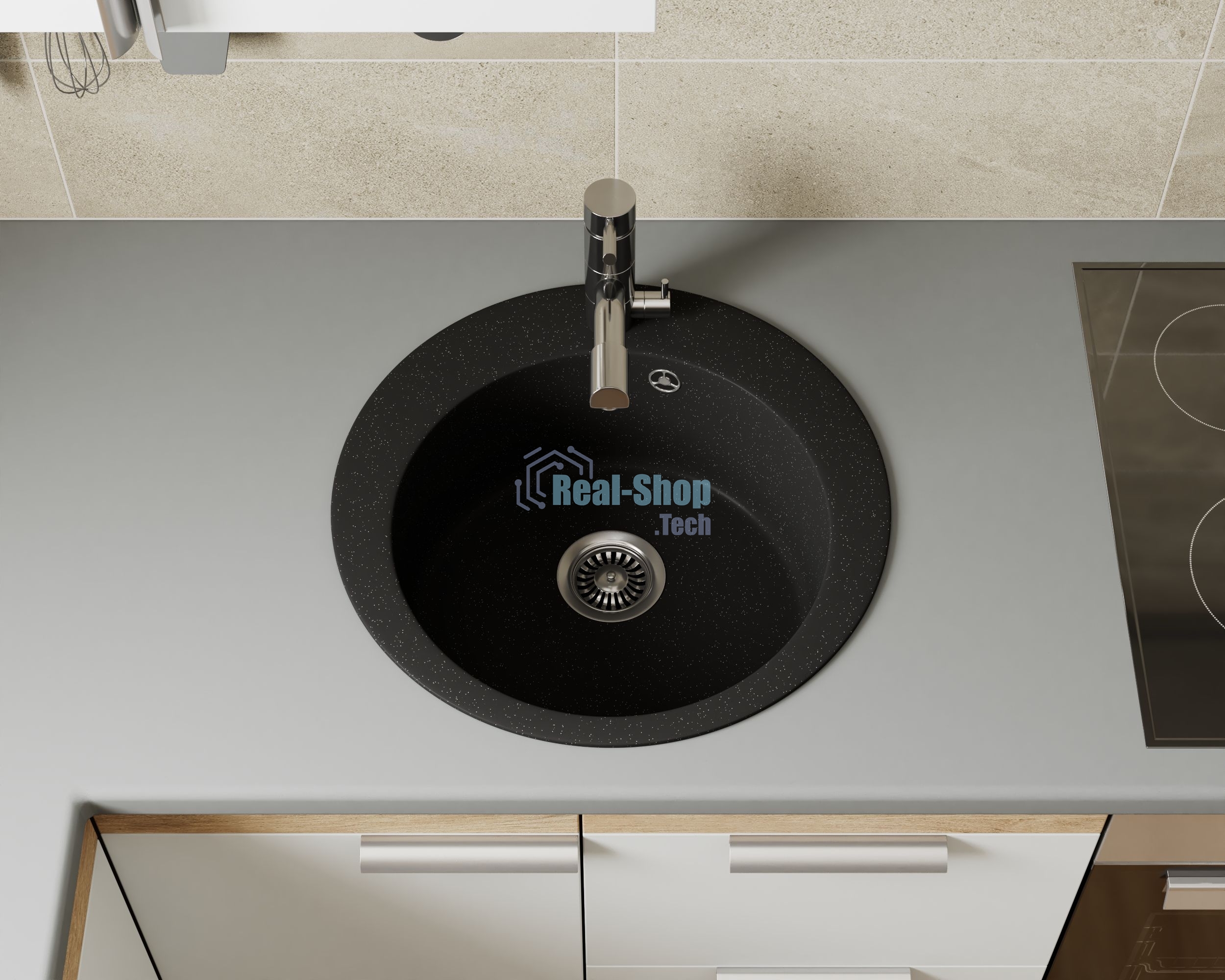 Мойка для кухни BAU Dream Pro D 48, без выпуска, черный камень