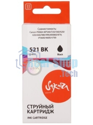 Картридж струйный Sakura 2933B004 (521 BK) для Canon, черный, 8,4 мл., 3127 к.